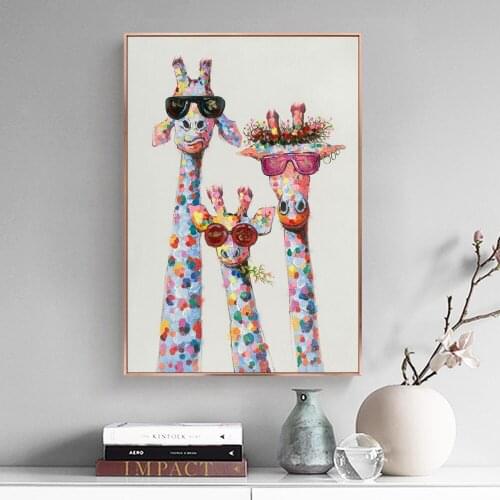 Abstract Giraffe Family Graffiti Art Canvas Paintings On the Wall Art Posters And Prints Animals Street Art Picture For Kid Room