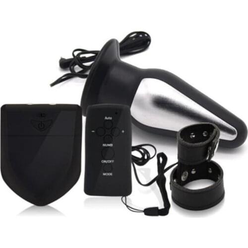 Wireless Remote Control Electro Shock Anal Plug PU Leather Penis Rings Cock Ring Adult Sex Toys For Man Woman