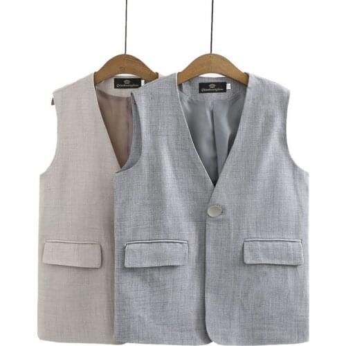 Leisure Blazer Vest Womens 2021 New Large Size Spring Wear Korean Version V-Neck One Button Loose Casual Waistcoat Tops M033