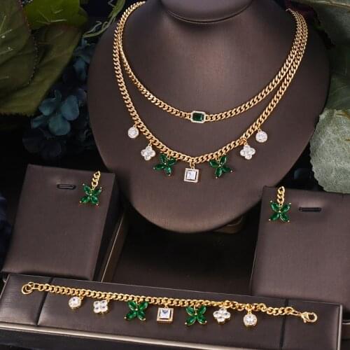 Janekelly4pcs Bridal Zirconia Full Jewelry Sets For Women Party, Luxury Dubai Nigeria CZ Crystal Wedding Jewelry Sets