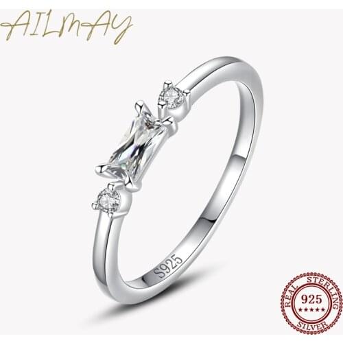 Ailmay 925 Sterling Silver Rectangle Shiny and transparent Rings For Women Classic Luxury Wedding Accessories Party Accessories