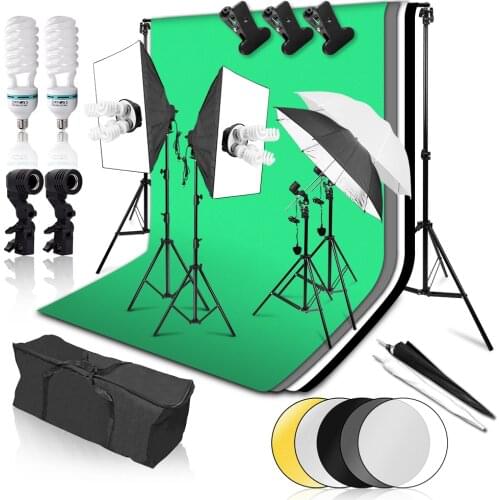 Photo Studio Lighting Kit 50x70cm Continuous Lighting Softbox 4in1 Lamp Holder Diffuser 2x3M Background Frame Reflector Umbrella