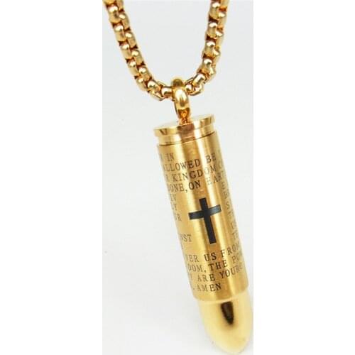 Cross & Bible Design Stainless Steel Bullet Pendant Necklace For Men Male Jewelry Accessories collar masculino Dropshipping