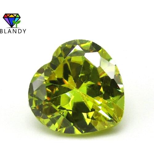 Cubic Zirconia Stone Hot Size 3x3~12x12mm Heart Cut CZ Stone Peridot Yellow Synthetic Gems For Jewelry