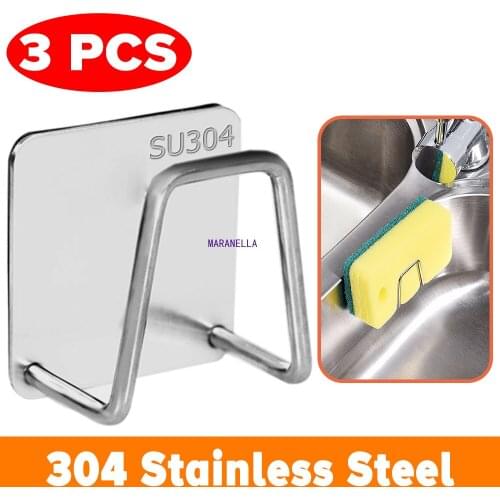Kitchen Stainless Steel Sponges Holder Drain Drying Rack Self Adhesive Sink Shelf Kitchen Accessories Storage Organizer Gadgets