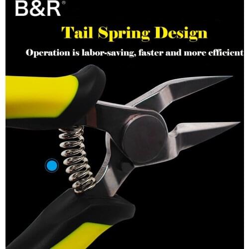 B&R 5" Precision Diagonal Cutting Pliers Cutting Pliers for Wire Cable Cutter High Hardness Nipper Electronic Repair Hand Tools