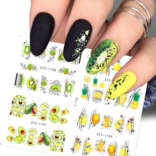 3D Summer Adhesive Sliders Fruits Leaves nail Stickers for Nails Watermelon Lemon Strawberry Design Manicure Accessory nail art