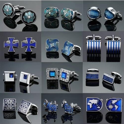 Hotsal cufflinks popular Blue Crystal enamels design cuffs High quality French shirts for mens business wedding gifts Jewellery
