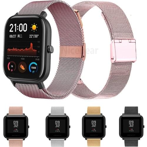 Snap Button Metal Watchband For Xiaomi Huami Amazfit Bip 1s GTS GTR 42mm Stainless Steel Watch Band Wristband Strap