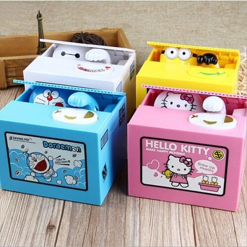 Lovely Automated Cat Steal 1PCS Piggy Bank Moneybox Animal shape Coin Saving Cartoon Panda Bank box Child kid birthday gift