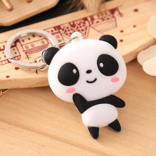 Cartoon Cute Rainbow Panda Keychain Silicone Key Chains for Women 3D Animal Keyrings for Car Key Holder Bag Accessories Gifts