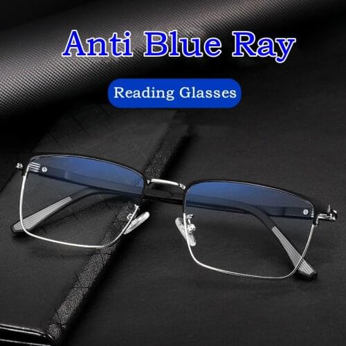 KatKani Mens Ultra-Light And Comfortable Alloy Eyeglasses Frame Anti Blue Ray Reading Prescription Glasses +1.00~+4.00 K3066