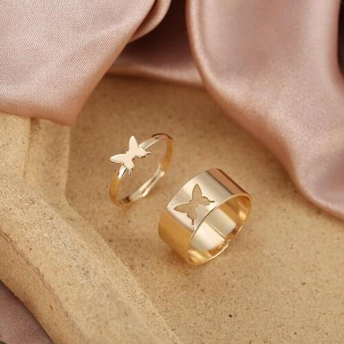 2021 Trendy Butterfly Rings For Women Men Lover Couple Rings Set Friendship Engagement Wedding Open Rings Jewelry Gifts Creative
