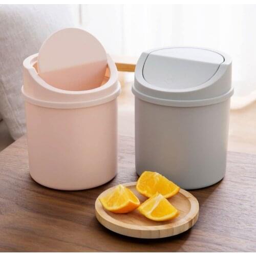 Desktop Mini Trash Can Rolling Cover Type Trash Bin Paper Basket Table Waste Bin Home Ofiice Garbage Storage Cans Bin