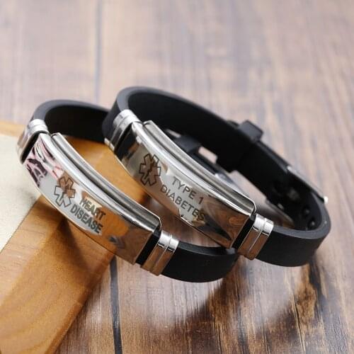 Stainless Steel Silicone Medical Alert ID Bracelets Bangles Type 1/2 Diabetes Epilepsy Alzheimers Jewelry Gifts Men Women Elder