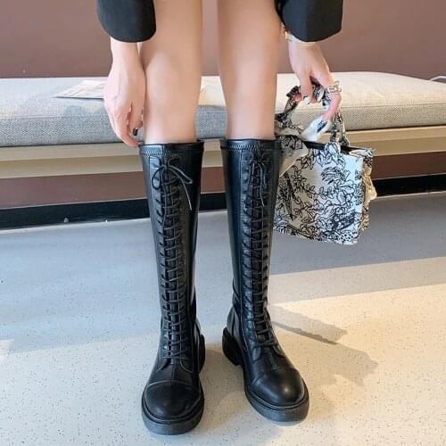 2021 autumn new fashion British style high barrel thick heel boots but knee small knight boots