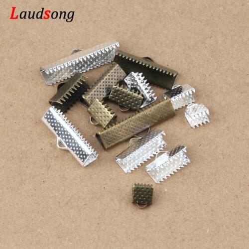 50pcs/lot Crimp Beads Flat Cover Clasps Cord End Caps String Ribbon leather Clip Foldover Connectors For Jewelry Findings DIY