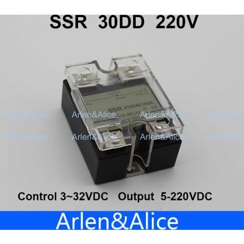 30DD SSRYHD2230D Control voltage 3~32VDC output 5~220VDC DC single phase solid state relay 30A