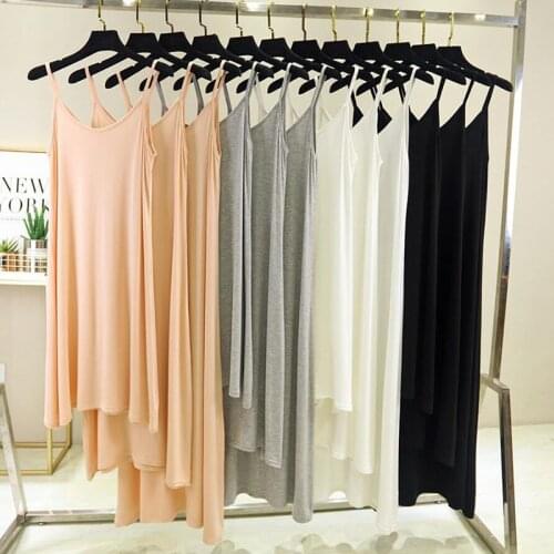 Casual Summer Dress 2021 Loose Plus Size V-neck Sleeveless Beach Midi Dresses Modal Sundresses Women Spaghetti Strap Dress