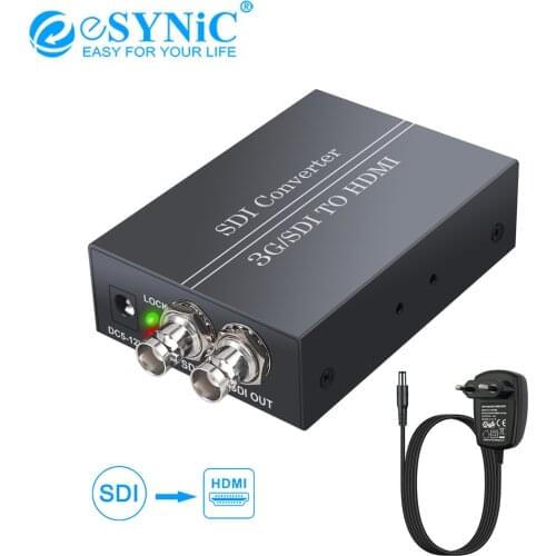 ESYNiC SDI To HDMI Converter 3G/HD SDI In HDMI SDI Loop Out Converter Adapter Stereo Audio De-embedder For Monitor Audio Video