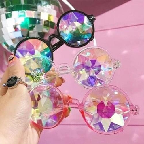 Clear Round Glasses Kaleidoscope Eyewears Crystal Lens Party Rave Sunglasses Female Mens Glasses Party Queen Gifts Hot