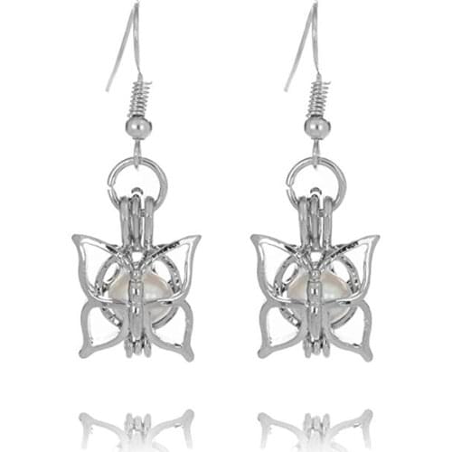 HENGSHENG Oyster Pearls Cage Drop Butterfly Earrings Locket Dangle Wing Earrings