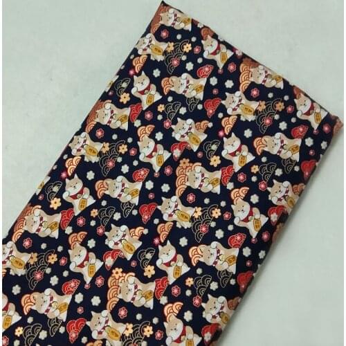 Gold Stamping Navy Blue Lucky Animals Japanese Kimono Printed Cotton Fabric 50x140cm Fabric Patchwork for Cloth Dress Home Decor