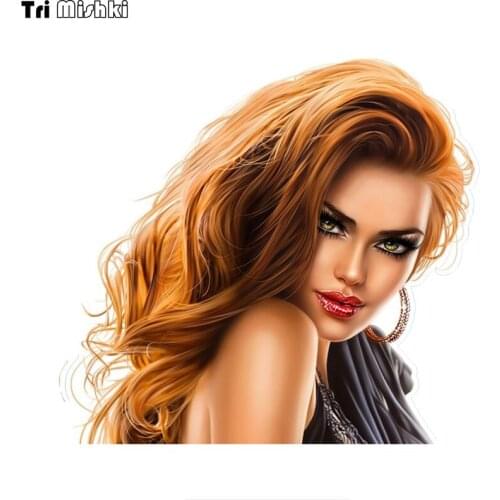 Tri Mishki WCS791 14*15cm charm curls blond hair girl car sticker PVC coloful Decals Motorcycle Accessories sticker