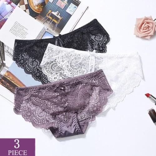 Brand 3Pcs Sexy Lace Women Thongs Panties Seamless Low Rise Lingerie Breathable Briefs Plus Size Female Underwear For Women