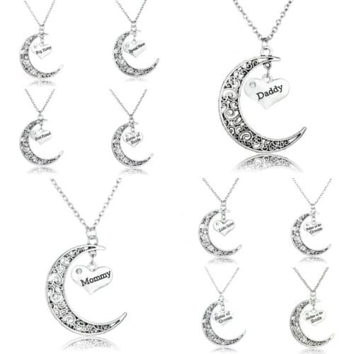Retro Style Mom Dad NaNa Moon Vintage Pendant Necklace Sis Mother Father Women Men Jewelry Mothers Fathers Day Gift Sister