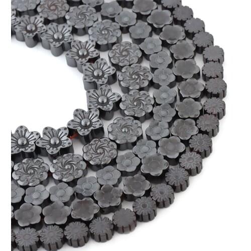 High Quality Hematite Loose Beads Windmill Flower Big Peach Flower Shape DIY Handmade Black Gallstone Necklace Beaded