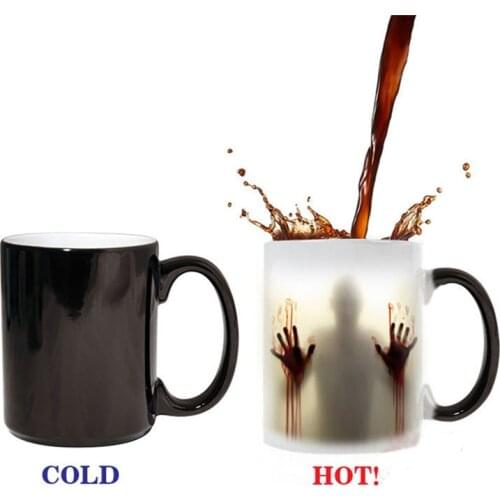 Funny Ceramic Zombie Discoloration Cups Creative Black Color Change Heat Induction Magic Coffee Mugs Christmas Halloween Gifts