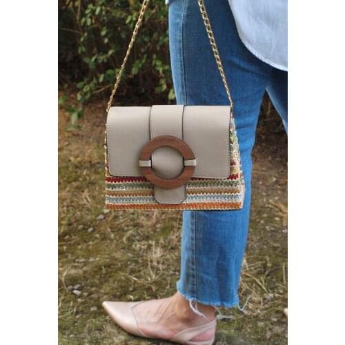 Womens Mix Straw Shoulder Bag