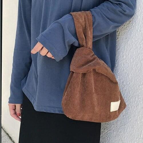 WomenS Handbags Corduroy Knot Wrist Bag Autumn/Winter Retro Mobile Phone Coin Purse Simple Carrying Storage Tote Shopping Bags