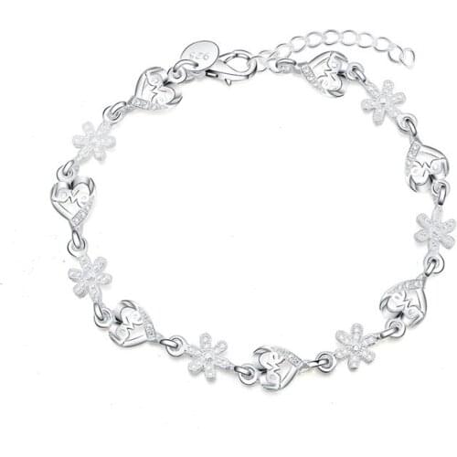 925 Sterling Silver AAA Zircon Full Heart Flower Bracelet For Women Wedding Engagement Party Fashion Jewelry