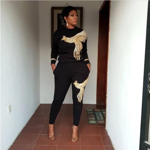 2 Piece Women Set Africa Clothing 2021 African Dashiki sequins Suit Top And Trousers Party Plus Size Lady tracksuit outfit sets