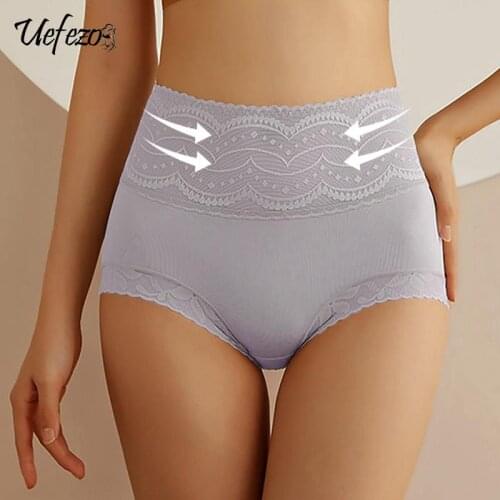 Womens Cotton Underwear Sexy Lace Panties High Waist Solid Color Underpants Seamless Womens Briefs Plus Size Female Lingerie