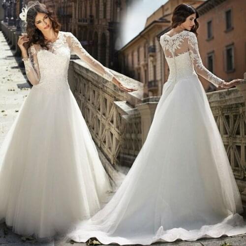Lace Long Sleeve 2018 Romantic Vintage Sweetheart Neck A Line Plus Size bridal gown Vestido De Noiva mother of the bride dresses