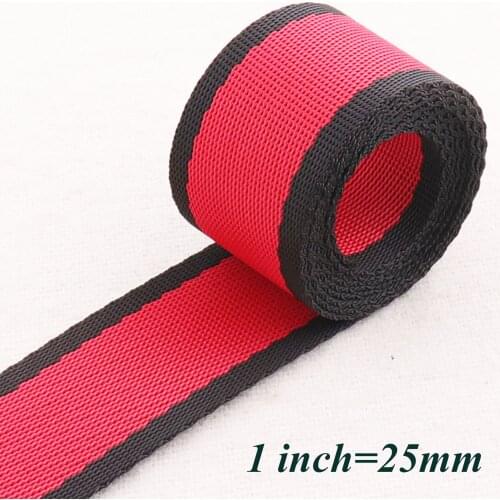 1"(25mm) Red Smooth Striped Webbing Ribbon Black Edge Bag Purse Straps Totes Belts Tape Bag Handle webbing