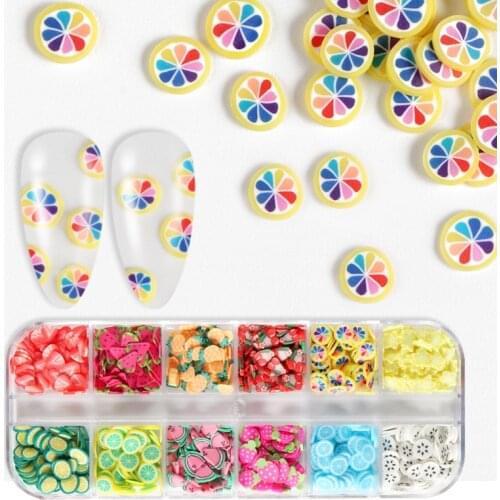 1Box Nail Slimes Charms Strawberry/Pineapple/Watermelon 12 Different Fruits Nail Art Slices Rhinestones For Manicure Polish
