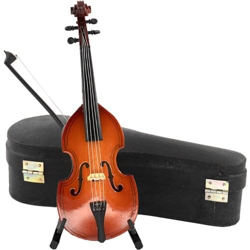 1Pcs Wooden Miniature Bass Cello Model with Support Mini Musical Instrument 1/12 Dollhouse 1/6 Action figure Accessories ob11