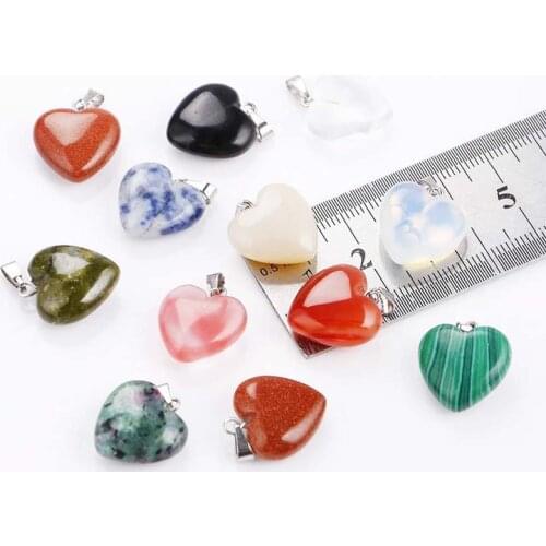 1Pcs Hot sale Fashion Good Quality Natural Stones Pendants Mixed Heart Charms Pendant 16mm For Jewelry Making Gift
