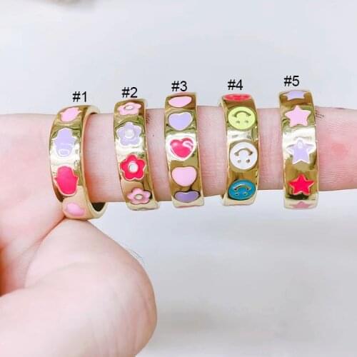 10Pairs 2021 Hot Sale Gold Color Metal Enamel Colored Ear wear Smile Star Heart Flower Hoops Earring gifts for women