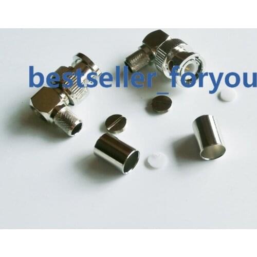 1X BNC male plug crimp for RG5 RG6 LMR300 cable right angle RA RF connector