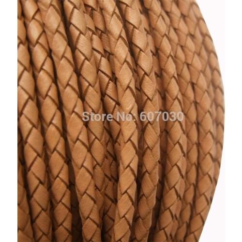 2 Meters Natural 4mm Round Real Genuine Bolo Braided Leather Cord String DIY Craft Jewelry Making