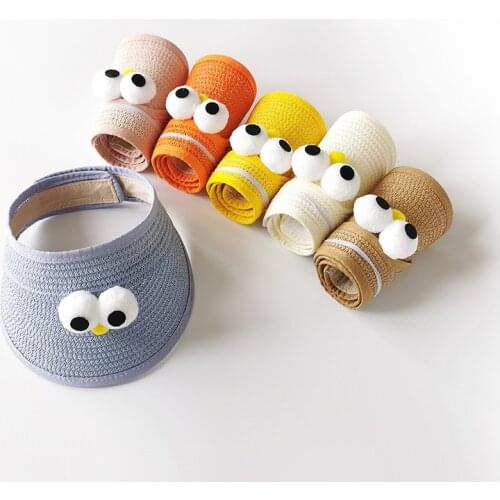 2021 Models Big Eye Boy Empty Top Hat Child Cartoons Adjustable Empty Top Hat Straw Summer Lovely Popular Fashion Portable Trend