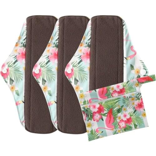 3PCS Menstrual Pads+1Wet Bag Washable Women Sanitray Pad Bamboo Charcoal Cotton Feminine Cloth Pads Reusable Panty Liner