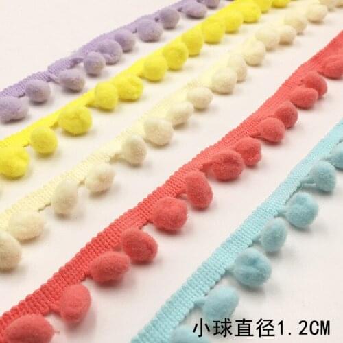 40Yards Stained Ribbon Colorful Pom Pom Lace Trim 12mm Ball Fringe Lace Ribbon Knitting For Cloth or Bag DIY Sewing Accessories