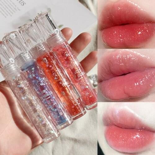 Diamond Crystal Shimmering Lip GlossJelly Lip Oil Waterproof Long Lasting Moisturizing Flash Shiny Lip Glaze Lipstick Lip Makeup