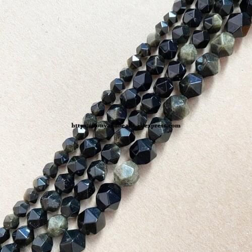 15" Natural Stone Big Cuts Faceted Gold Obsidian Round Loose Beads 6 8 10 mm Pick Size